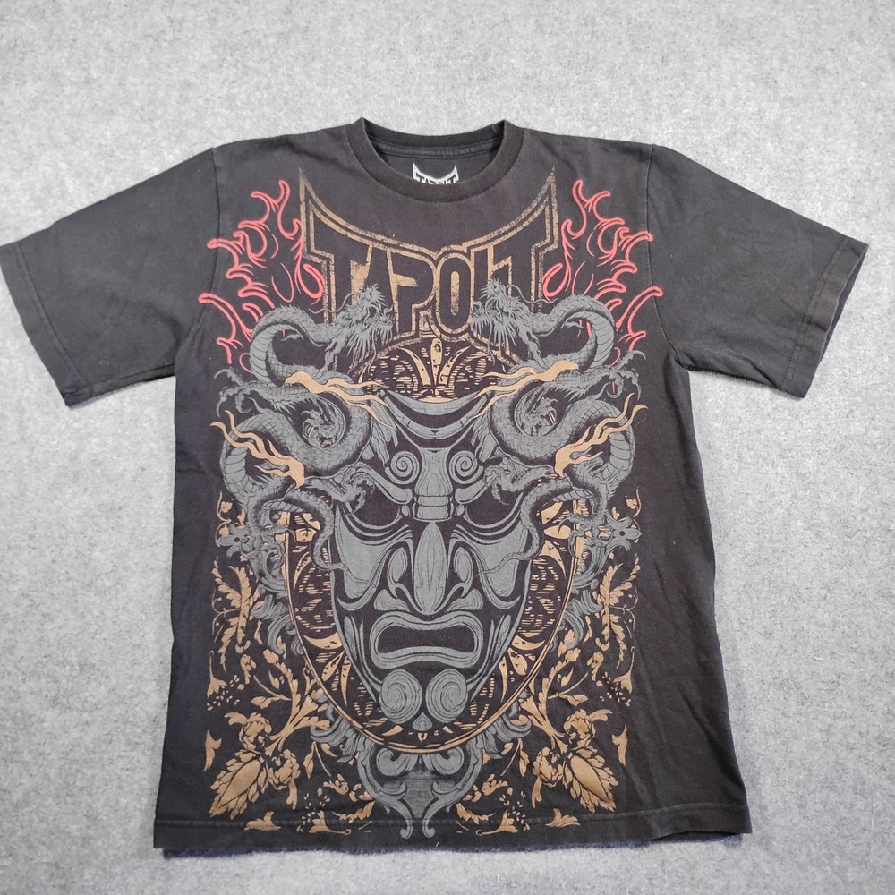 Tapout Kids‎ Black Graphic T-Shirt Dragon MMA Tribal Print Size L 14/16 8356